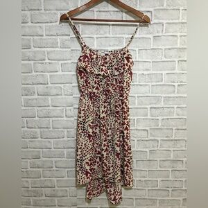 Papaya Red and Cream High Low Dress, cream, white, black hearts, ruffle size S